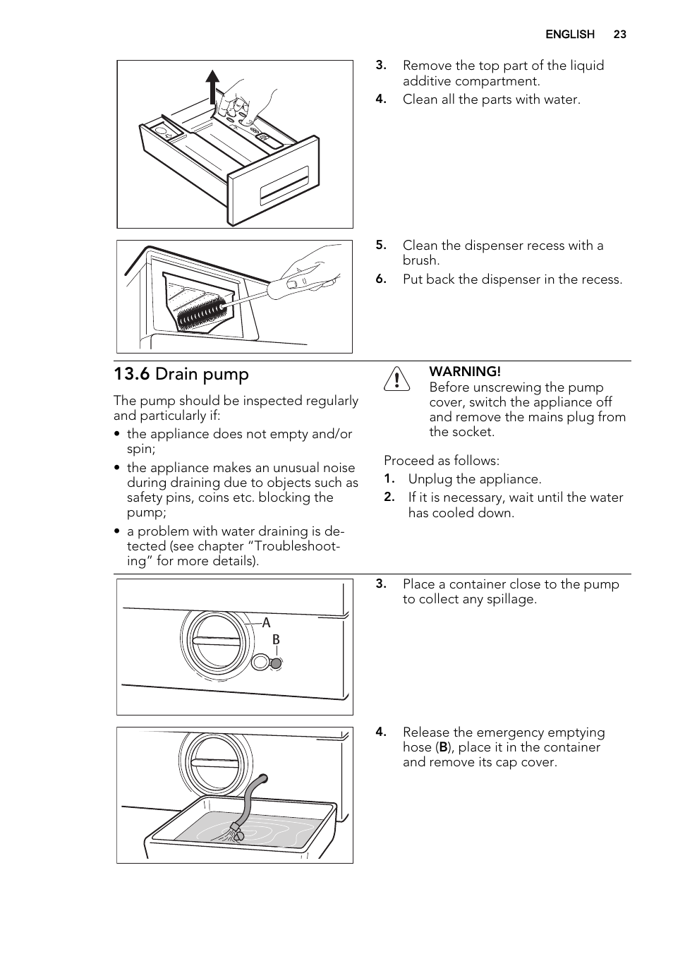 6 drain pump | AEG L75480WD User Manual | Page 23 / 40