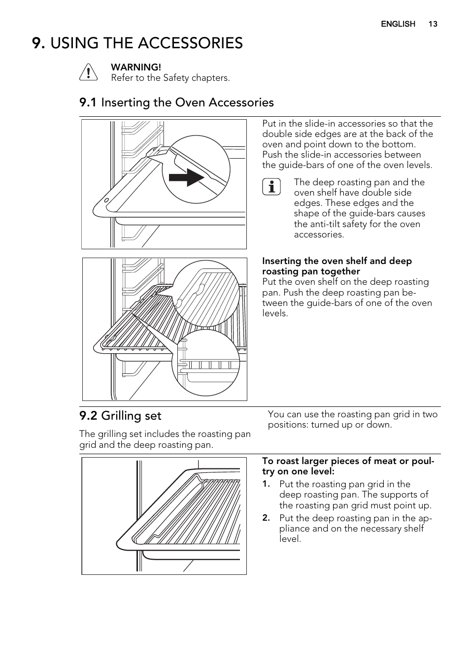 Using the accessories, 1 inserting the oven accessories, 2 grilling set | AEG DE4003000B User Manual | Page 13 / 36