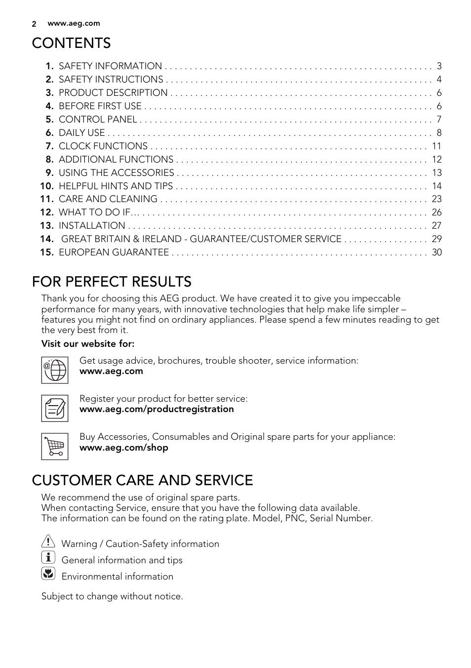 AEG DE4003000B User Manual | Page 2 / 36