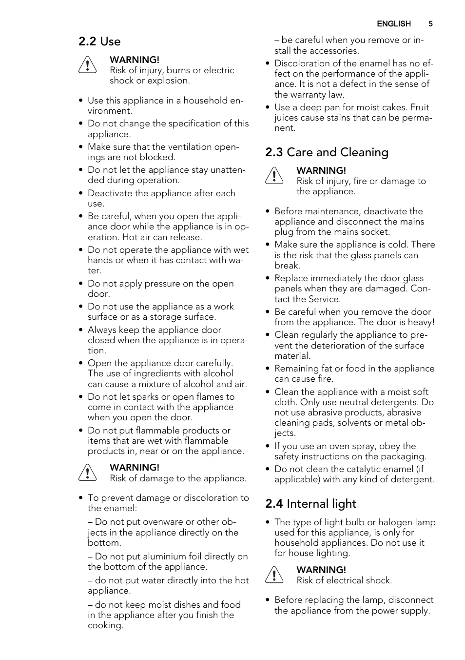 2 use, 3 care and cleaning, 4 internal light | AEG DE4003000B User Manual | Page 5 / 36