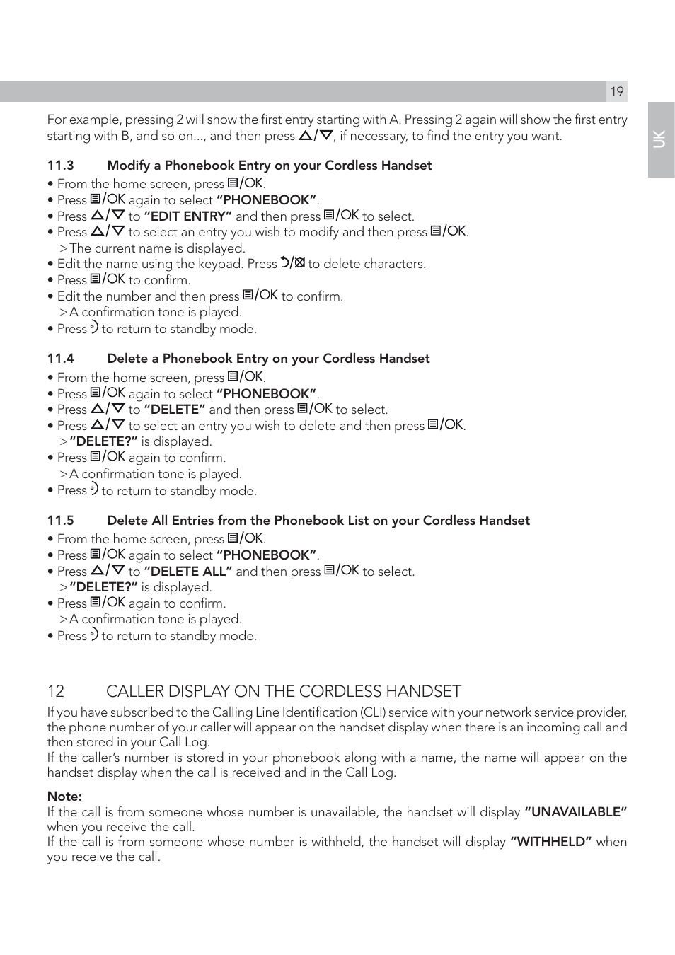 12 caller display on the cordless handset | AEG Solo combo 15 User Manual | Page 21 / 42
