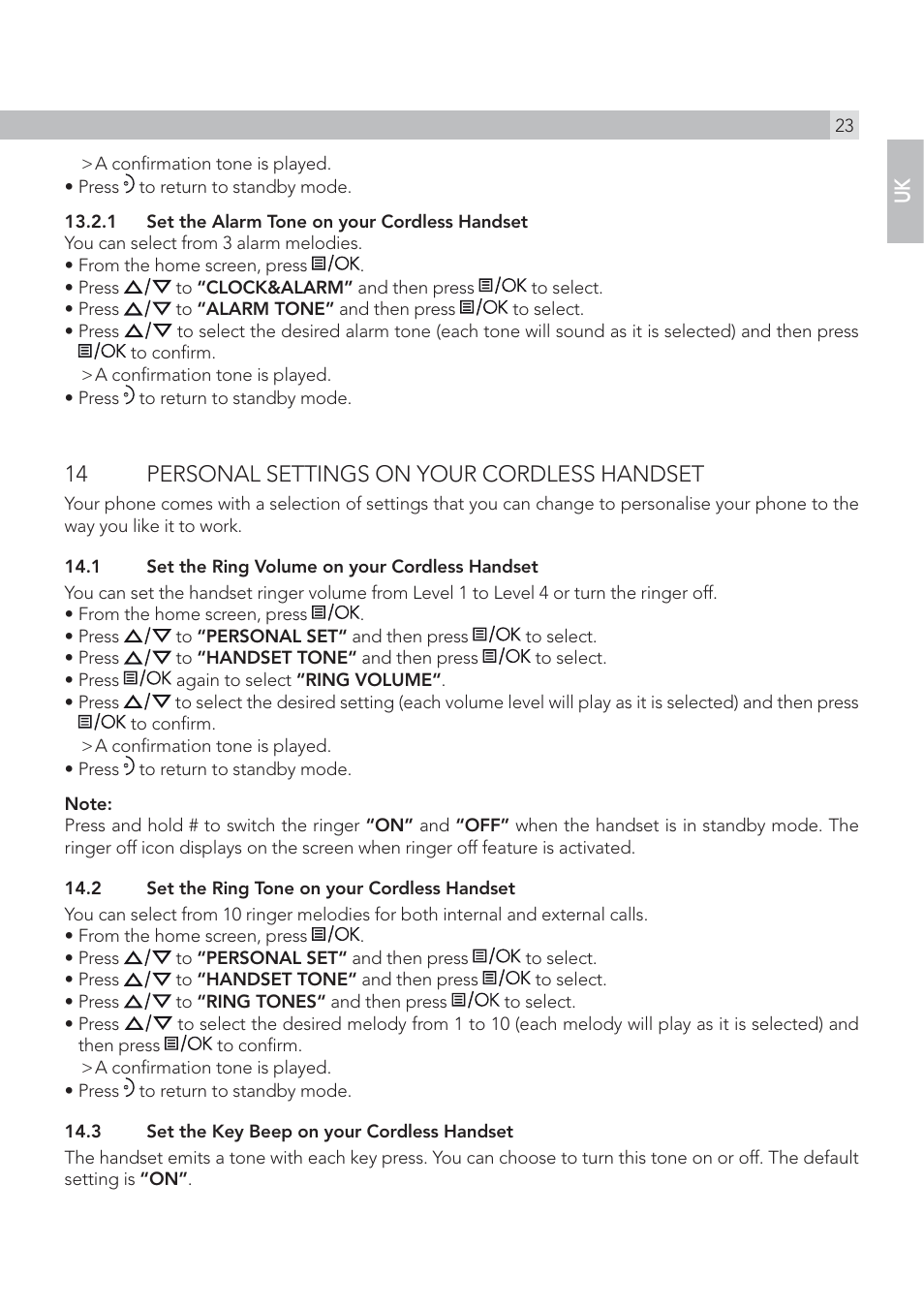 14 personal settings on your cordless handset | AEG Solo combo 15 User Manual | Page 25 / 42