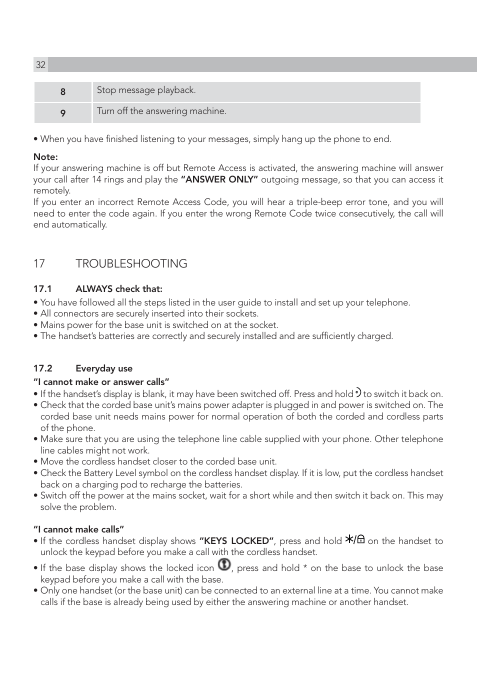 17 troubleshooting | AEG Solo combo 15 User Manual | Page 34 / 42