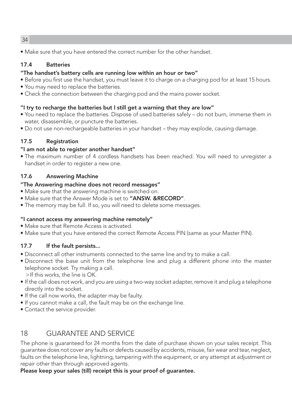 18 guarantee and service | AEG Solo combo 15 User Manual | Page 36 / 42