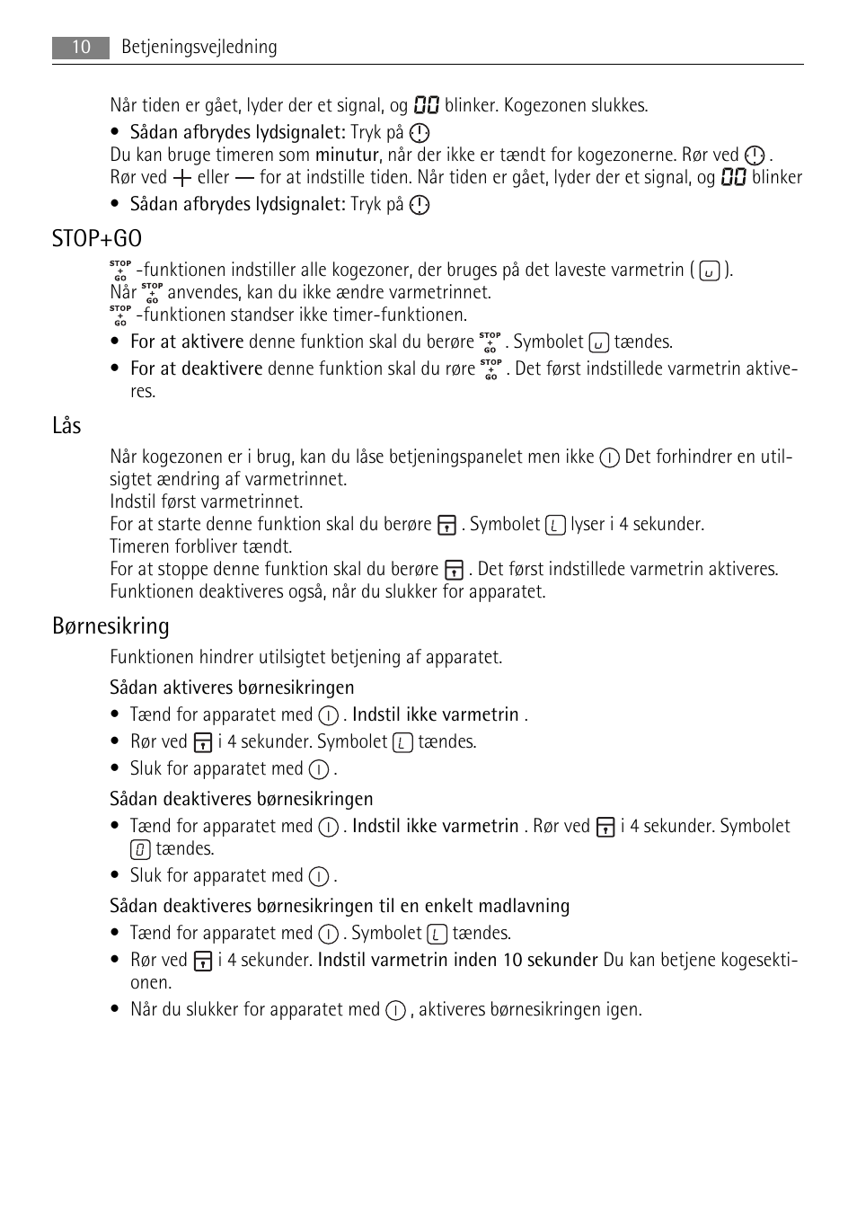 Stop+go, Børnesikring | AEG HK764070FB User Manual | Page 10 / 28