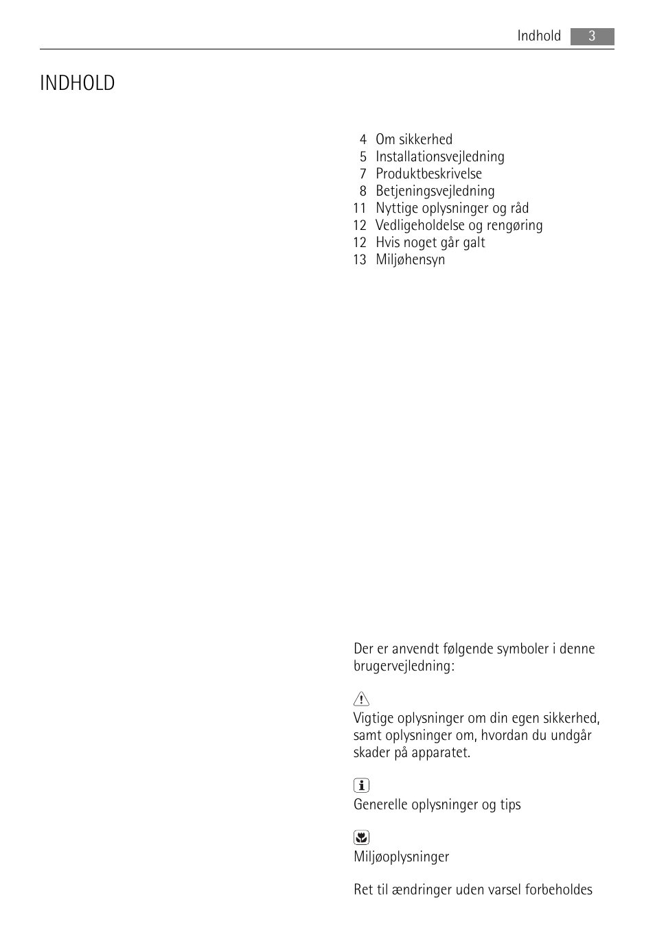 Indhold | AEG HK764070FB User Manual | Page 3 / 28