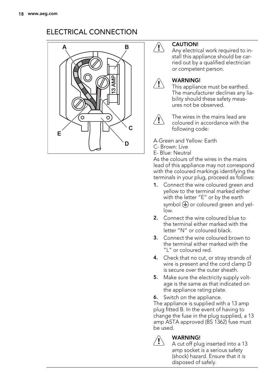 Electrical connection | AEG S63300KDW0 User Manual | Page 18 / 24