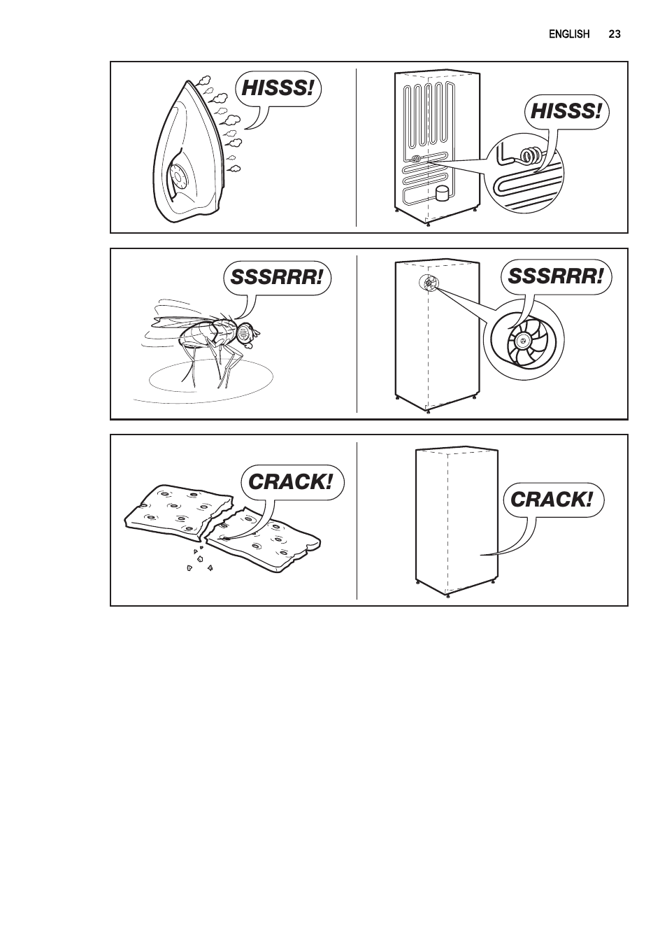 Hisss, Sssrrr, Crack | AEG S63300KDW0 User Manual | Page 23 / 24