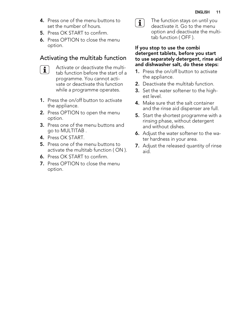 Activating the multitab function | AEG FAVORIT 99015 VI User Manual | Page 11 / 24