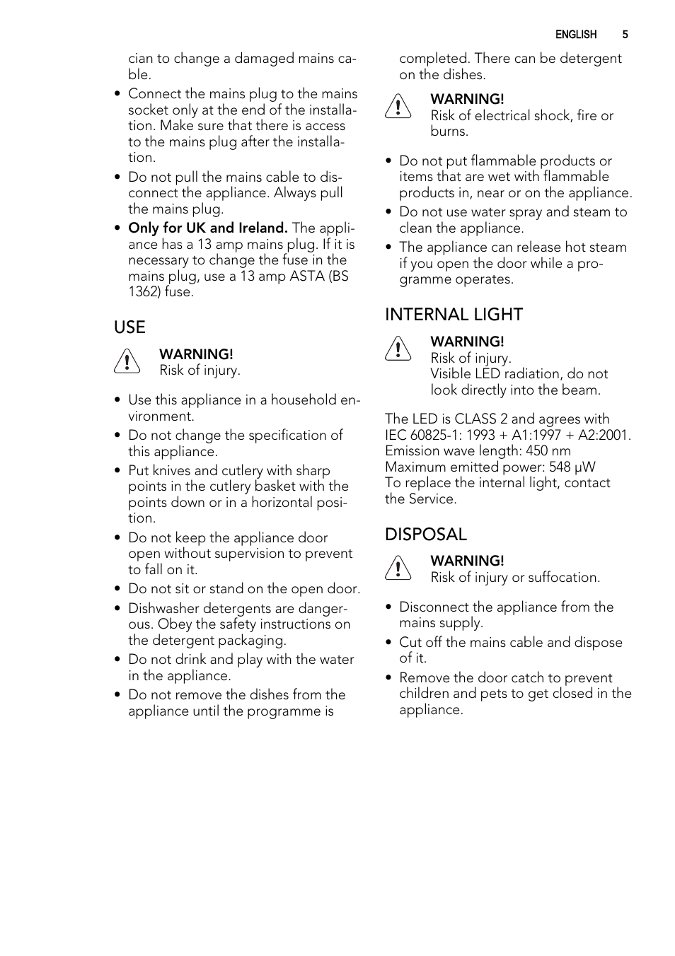 Internal light, Disposal | AEG FAVORIT 99015 VI User Manual | Page 5 / 24