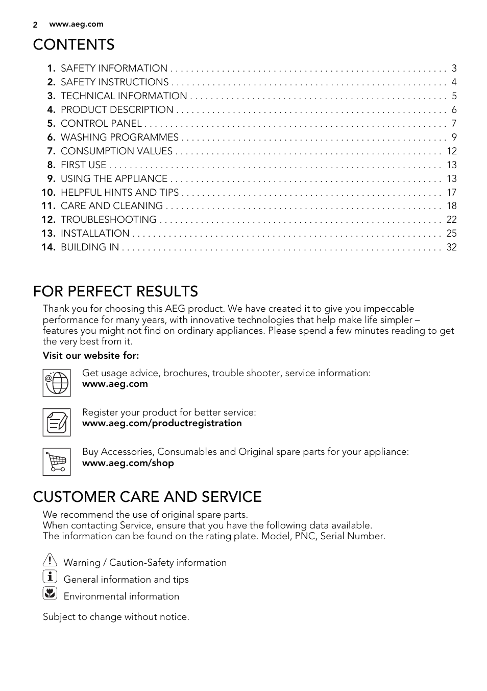 AEG L61271WDBI User Manual | Page 2 / 36