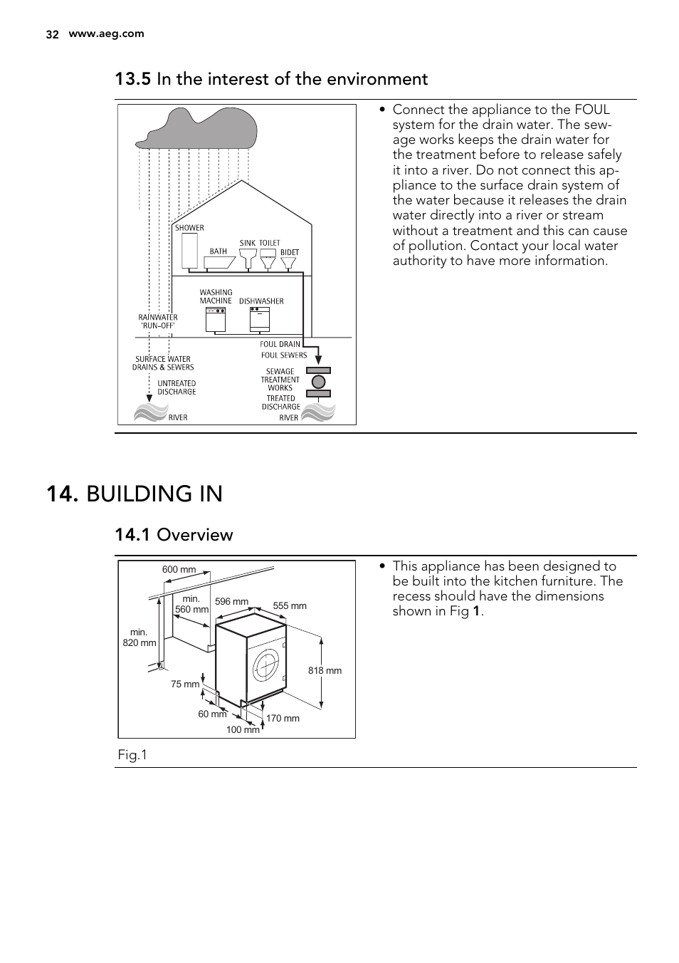 Building in, 5 in the interest of the environment, 1 overview | AEG L61271WDBI User Manual | Page 32 / 36