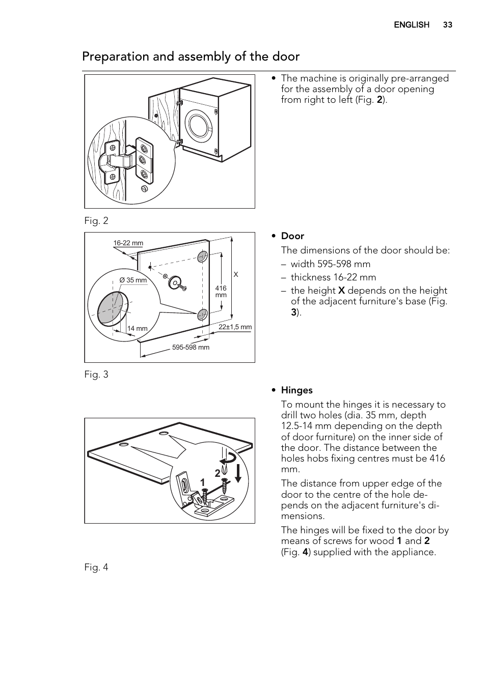 Preparation and assembly of the door | AEG L61271WDBI User Manual | Page 33 / 36