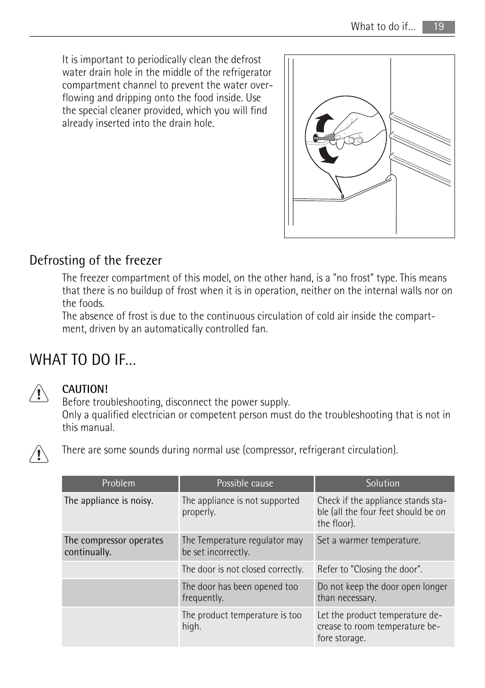 What to do if, Defrosting of the freezer | AEG S73400CTS1 User Manual | Page 19 / 28