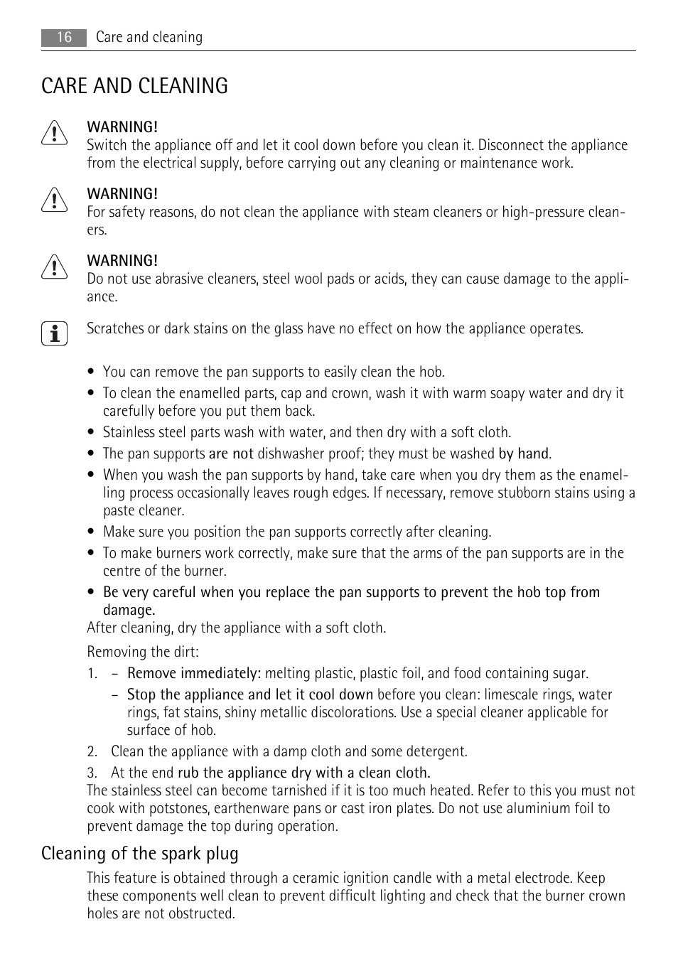 Care and cleaning, Cleaning of the spark plug | AEG HG755420UM User Manual | Page 16 / 24