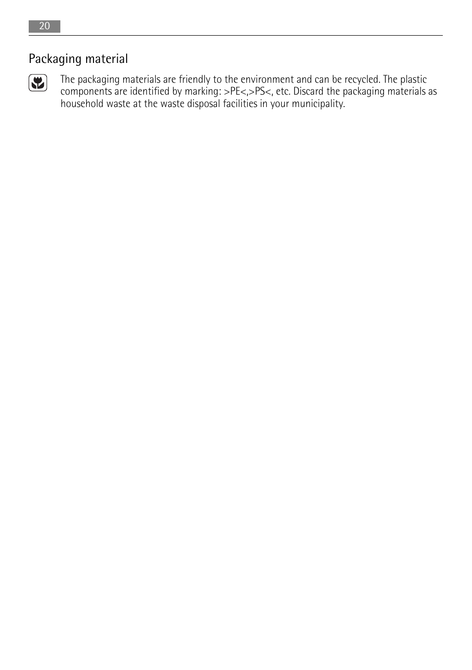 Packaging material | AEG HG755420UM User Manual | Page 20 / 24