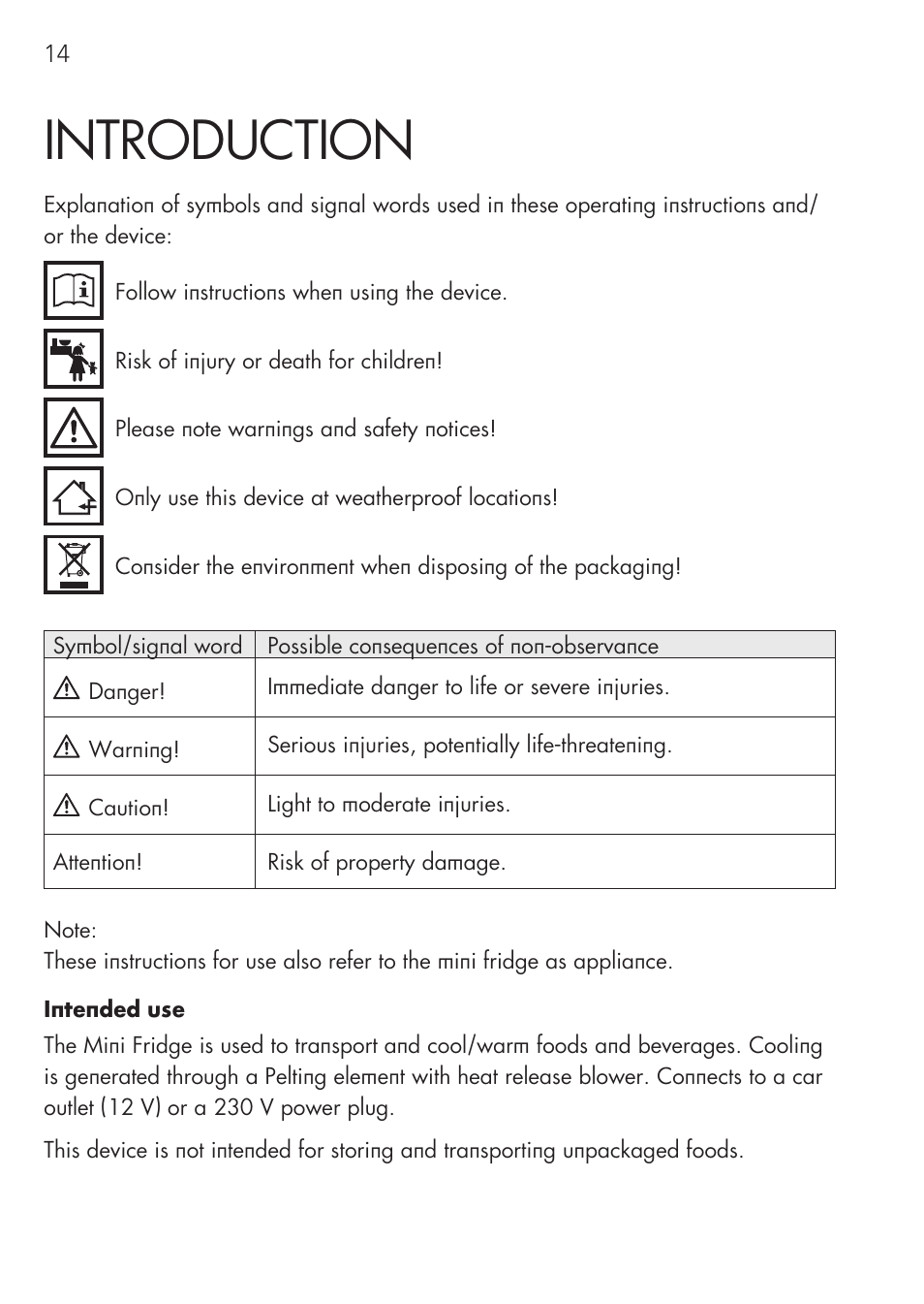 Introduction | AEG Mini Fridge MS 4 User Manual | Page 14 / 56