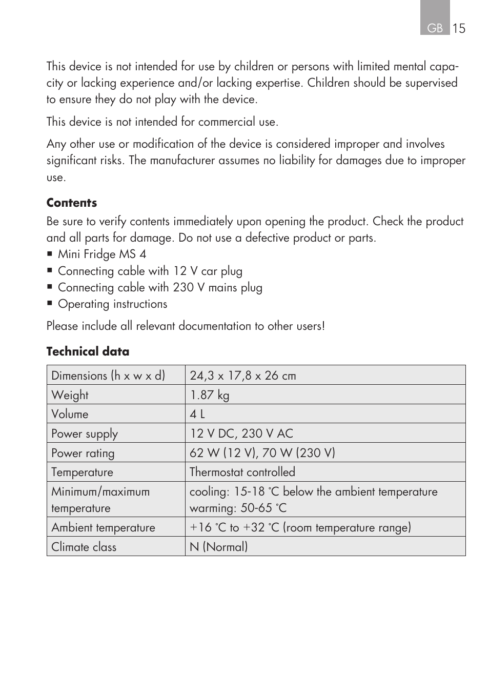 AEG Mini Fridge MS 4 User Manual | Page 15 / 56
