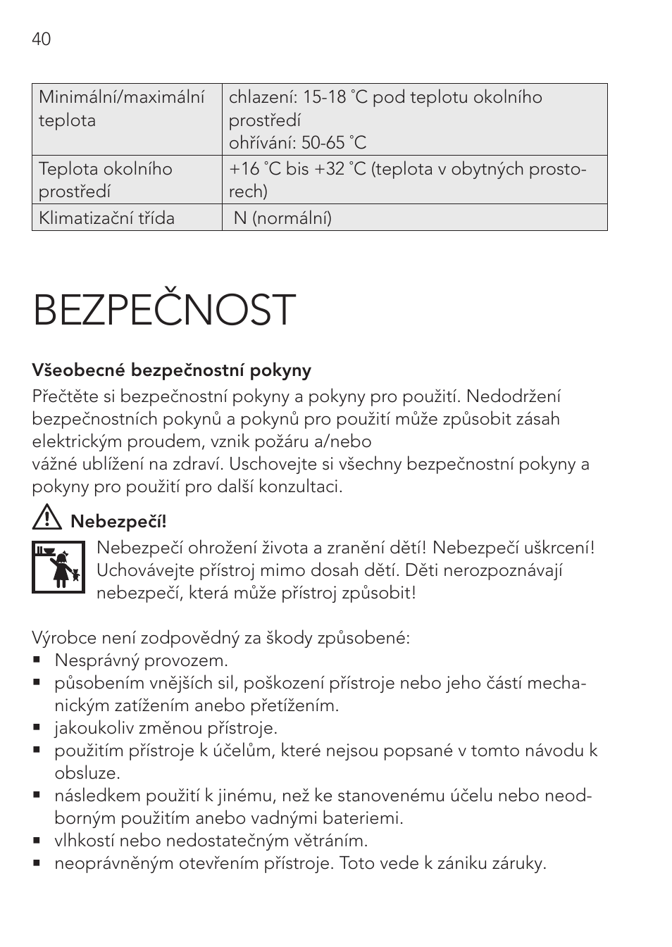 Bezpečnost | AEG Mini Fridge MS 4 User Manual | Page 40 / 56