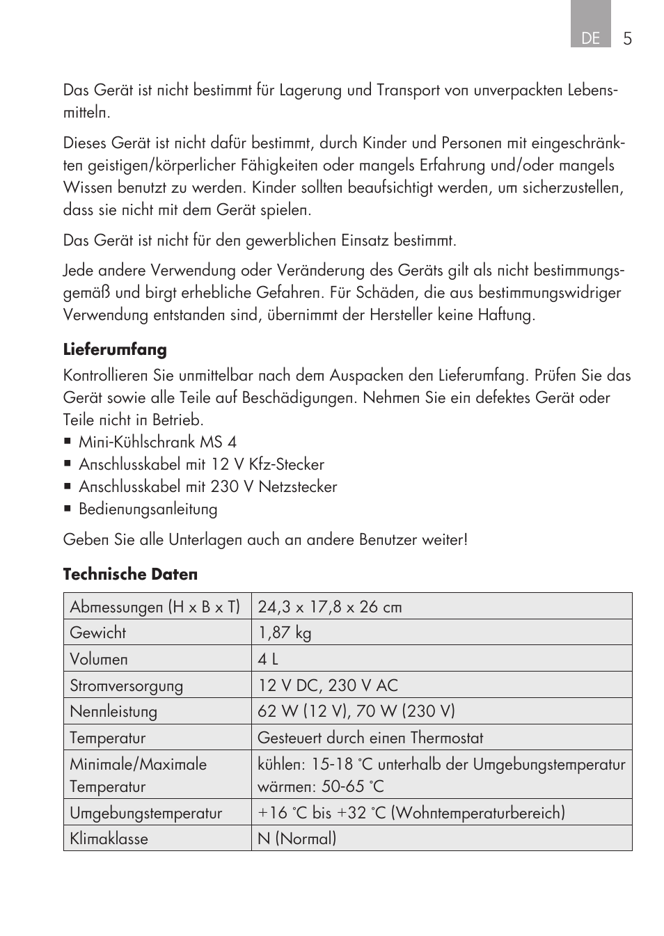 AEG Mini Fridge MS 4 User Manual | Page 5 / 56