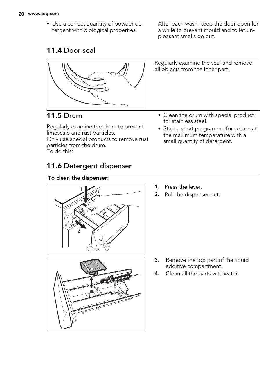 4 door seal, 5 drum, 6 detergent dispenser | AEG L75670FL User Manual | Page 20 / 36