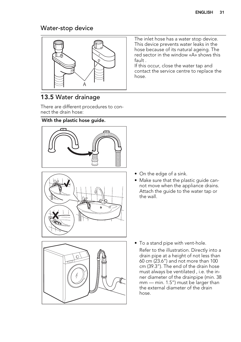 Water-stop device, 5 water drainage | AEG L75670FL User Manual | Page 31 / 36