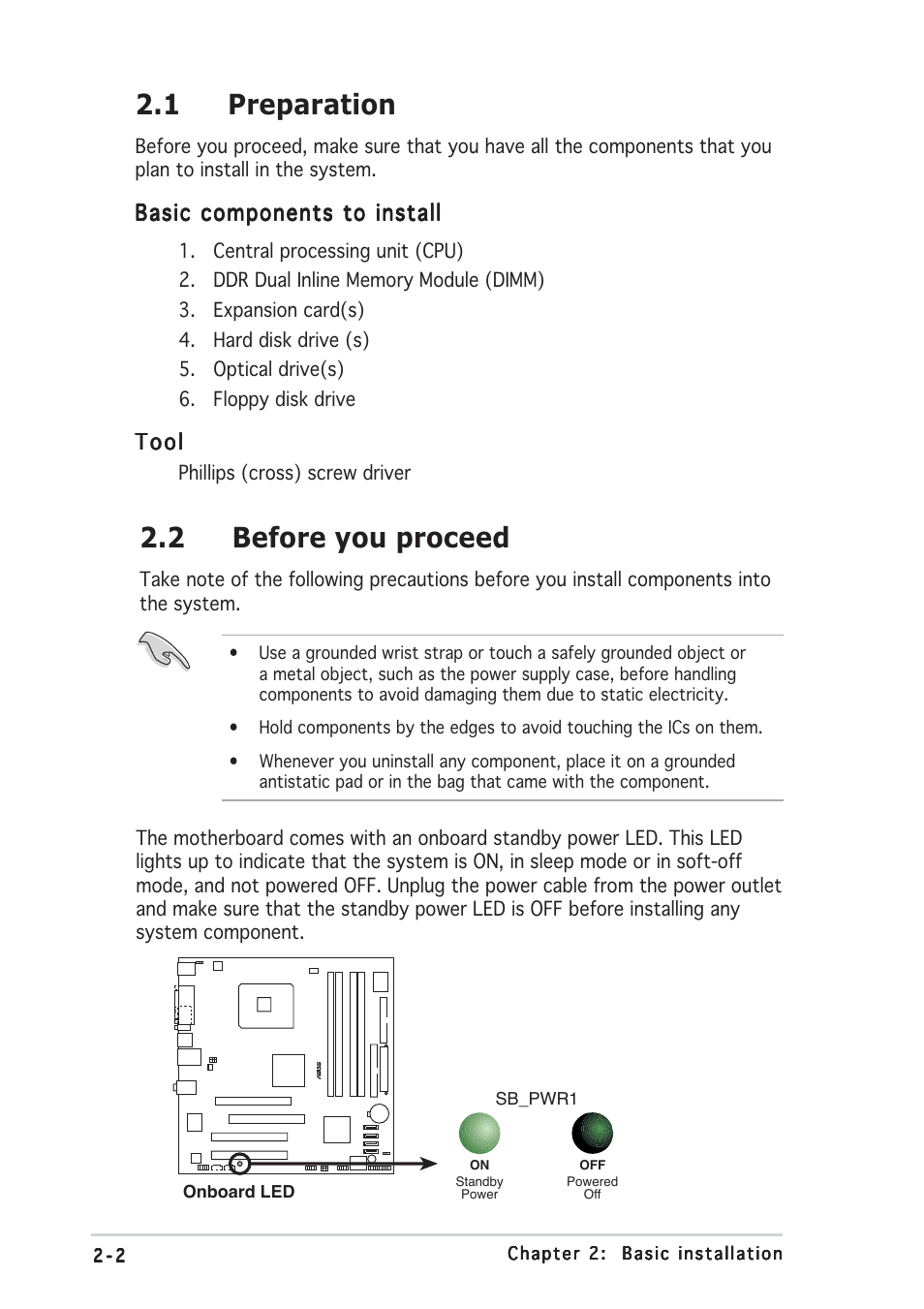 1 preparation, 2 before you proceed | Asus Barebone System Vintage-PE2 User Manual | Page 18 / 96