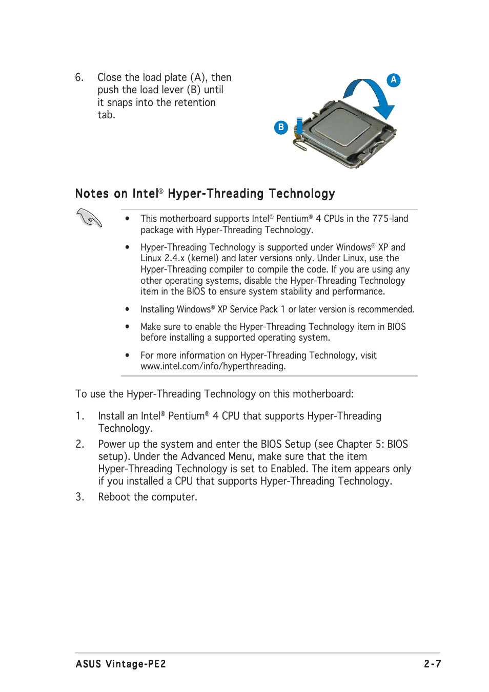 Hyper-threading technology | Asus Barebone System Vintage-PE2 User Manual | Page 23 / 96