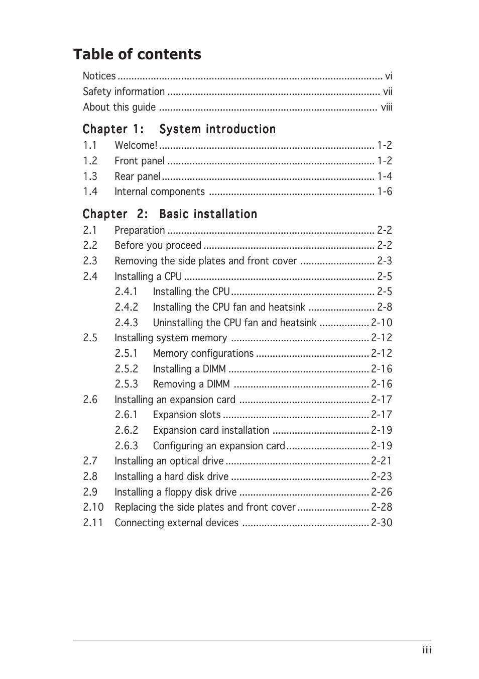 Asus Barebone System Vintage-PE2 User Manual | Page 3 / 96