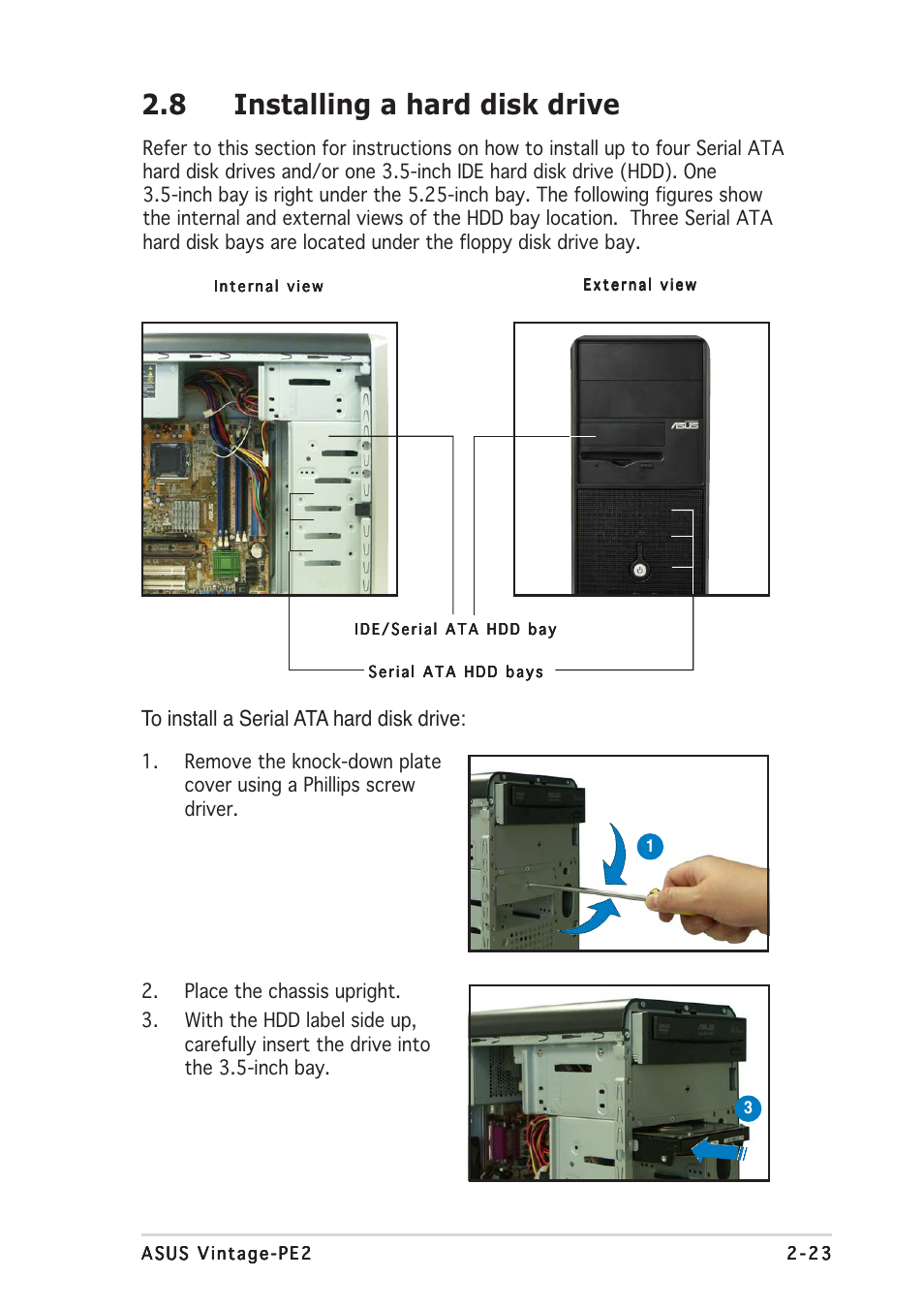 8 installing a hard disk drive | Asus Barebone System Vintage-PE2 User Manual | Page 39 / 96