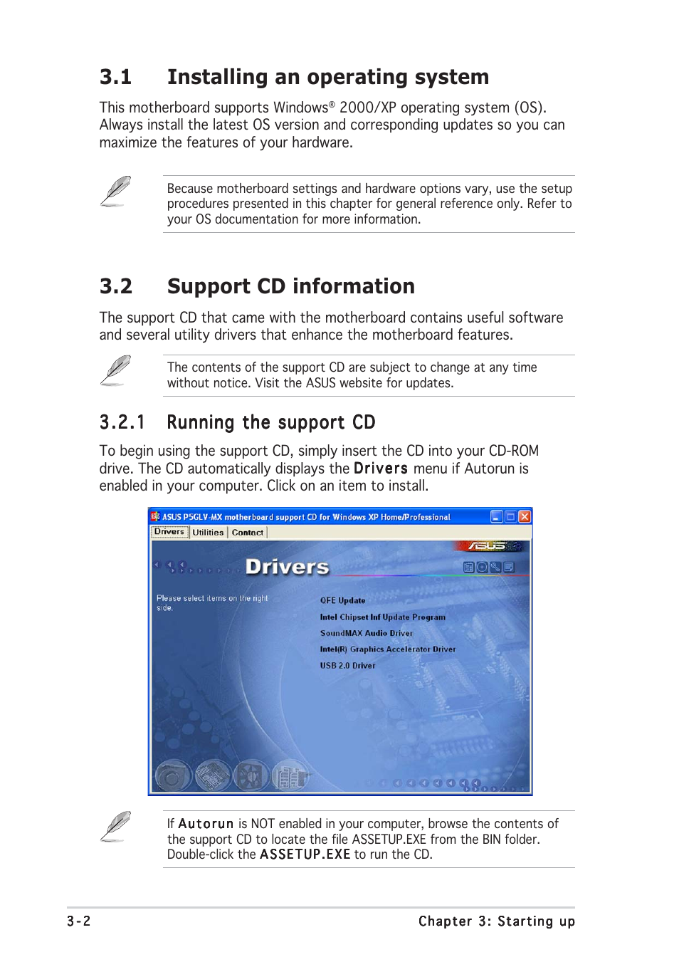 1 installing an operating system, 2 support cd information | Asus Barebone System Vintage-PE2 User Manual | Page 48 / 96