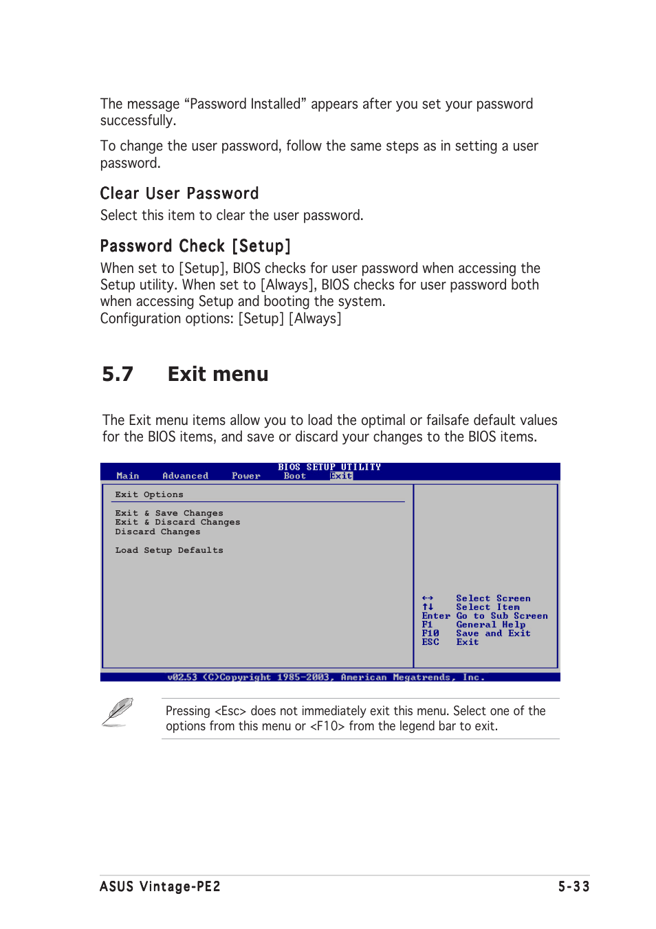 7 exit menu | Asus Barebone System Vintage-PE2 User Manual | Page 95 / 96