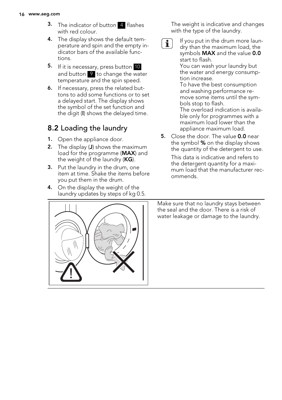 2 loading the laundry | AEG L89499FL User Manual | Page 16 / 32