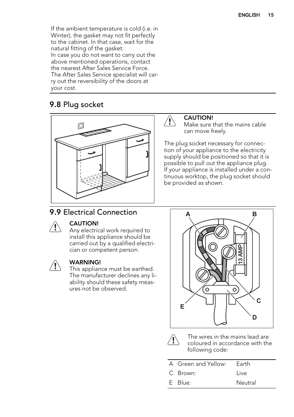 8 plug socket, 9 electrical connection | AEG S63300KDX0 User Manual | Page 15 / 20