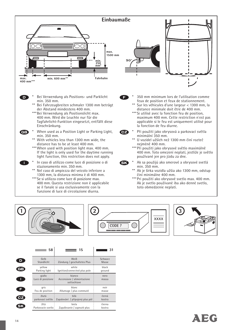 Einbaumaße | AEG LED Daytime Running Lights LS 18 User Manual | Page 15 / 20