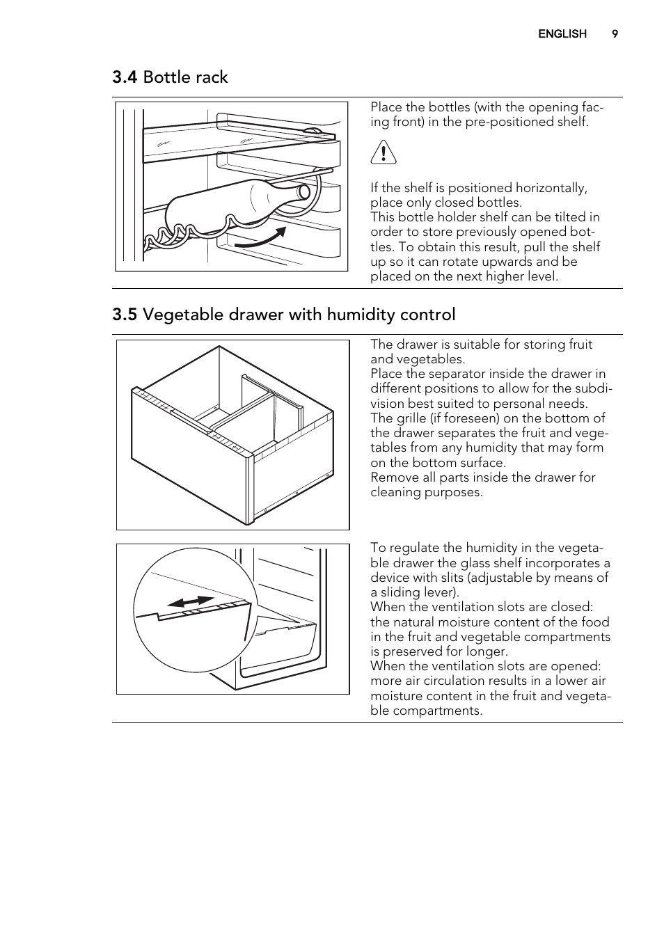 4 bottle rack, 5 vegetable drawer with humidity control | AEG S53600CSW0 User Manual | Page 9 / 44