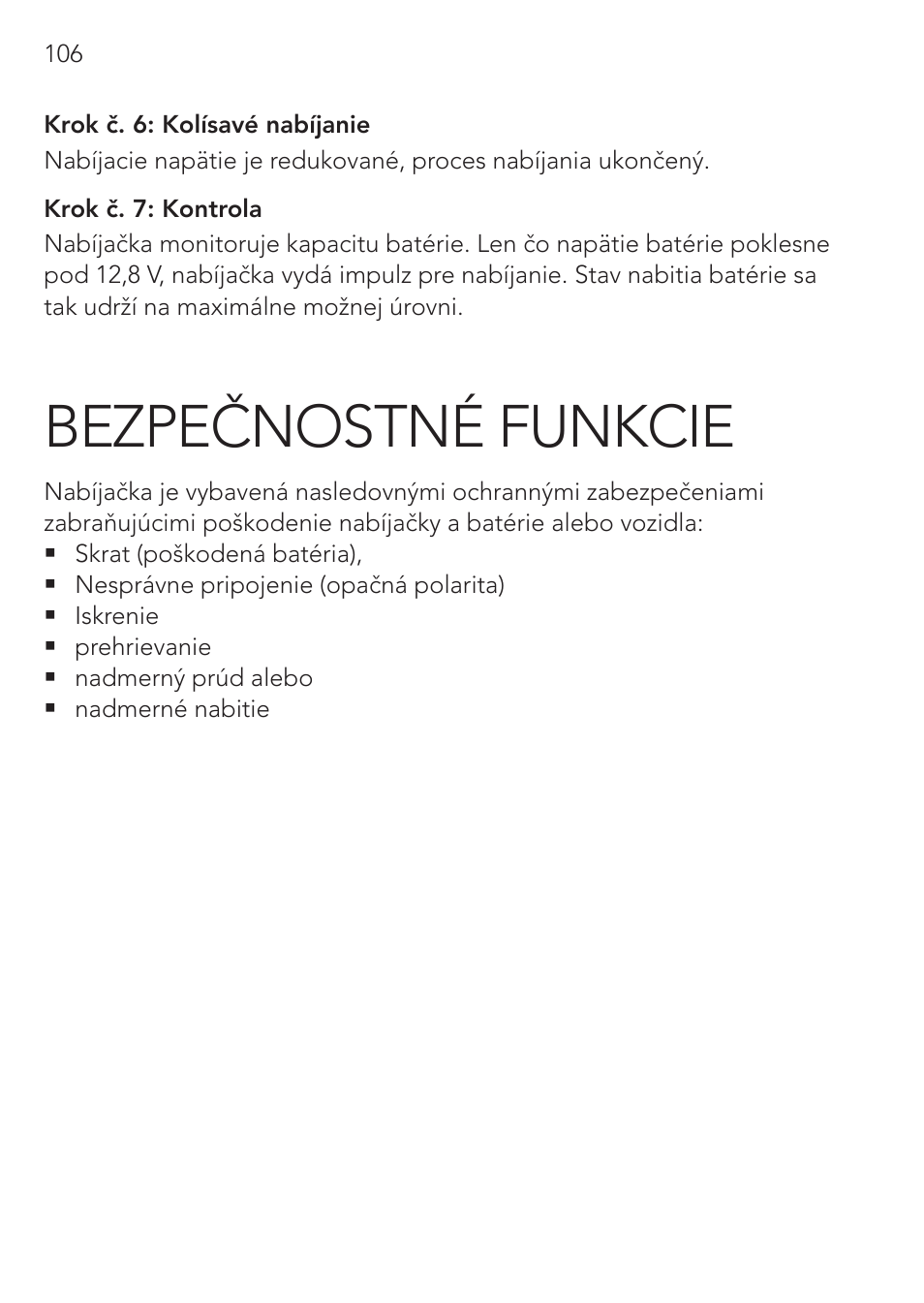 Bezpečnostné funkcie | AEG Micro-Processor Charging Unit LW 60.0 User Manual | Page 106 / 112