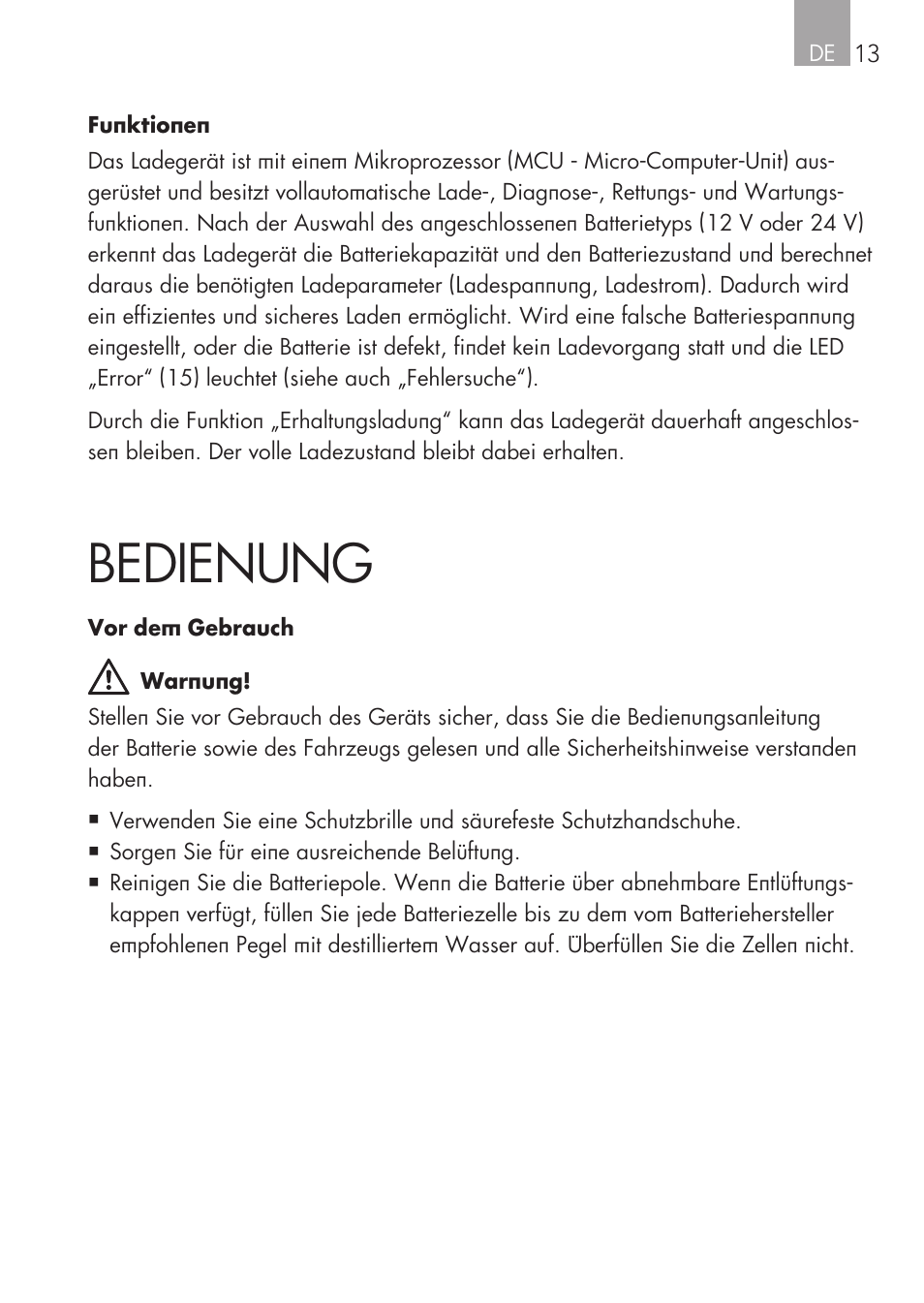 Bedienung | AEG Micro-Processor Charging Unit LW 60.0 User Manual | Page 13 / 112