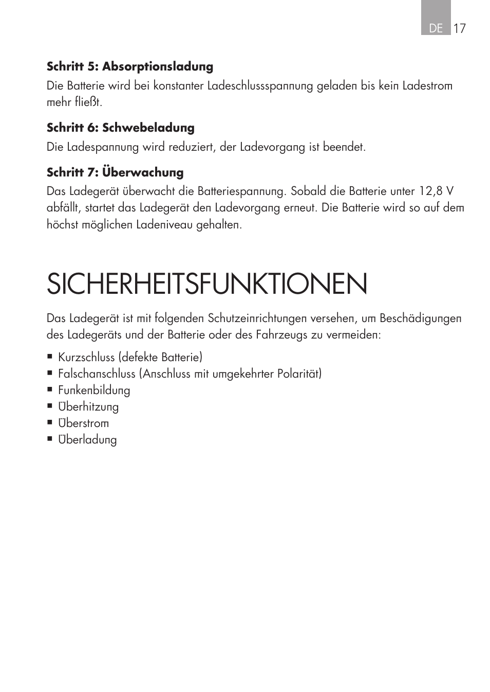 Sicherheitsfunktionen | AEG Micro-Processor Charging Unit LW 60.0 User Manual | Page 17 / 112