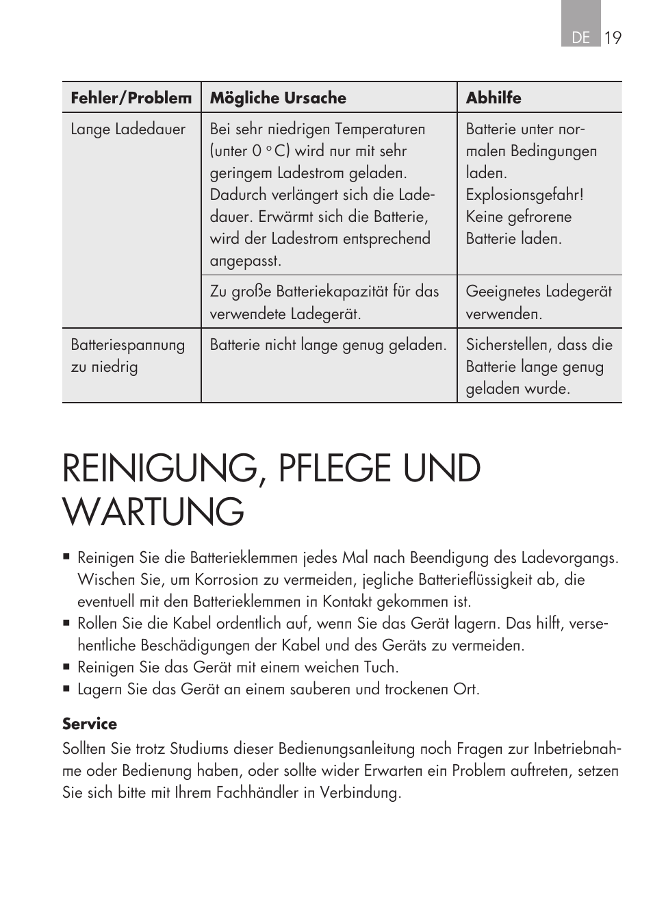 Reinigung, pflege und wartung | AEG Micro-Processor Charging Unit LW 60.0 User Manual | Page 19 / 112