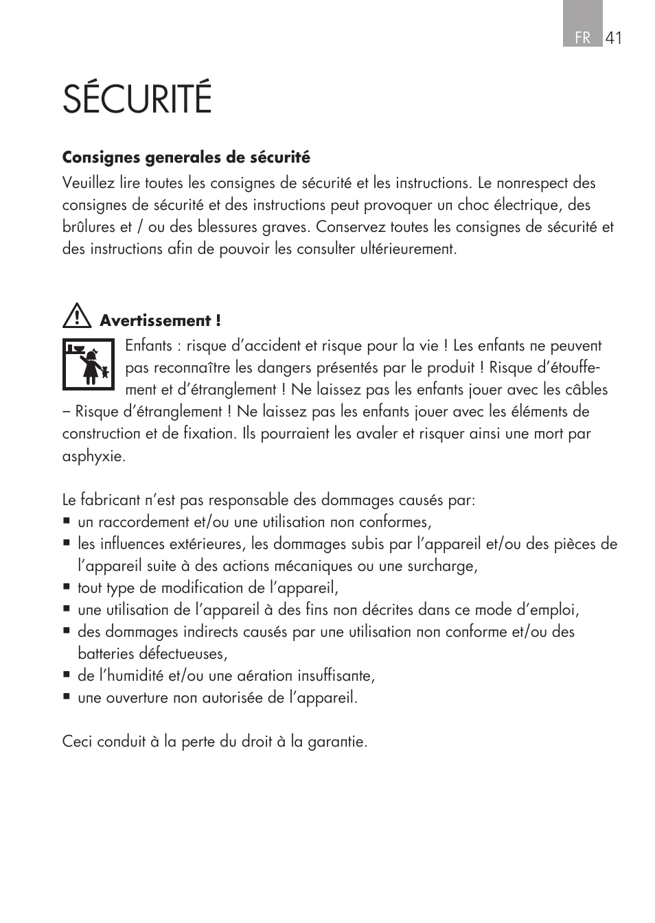 Sécurité | AEG Micro-Processor Charging Unit LW 60.0 User Manual | Page 41 / 112