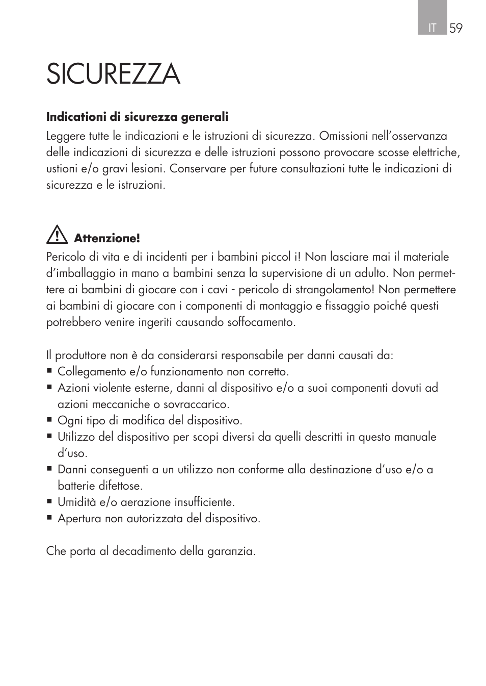 Sicurezza | AEG Micro-Processor Charging Unit LW 60.0 User Manual | Page 59 / 112