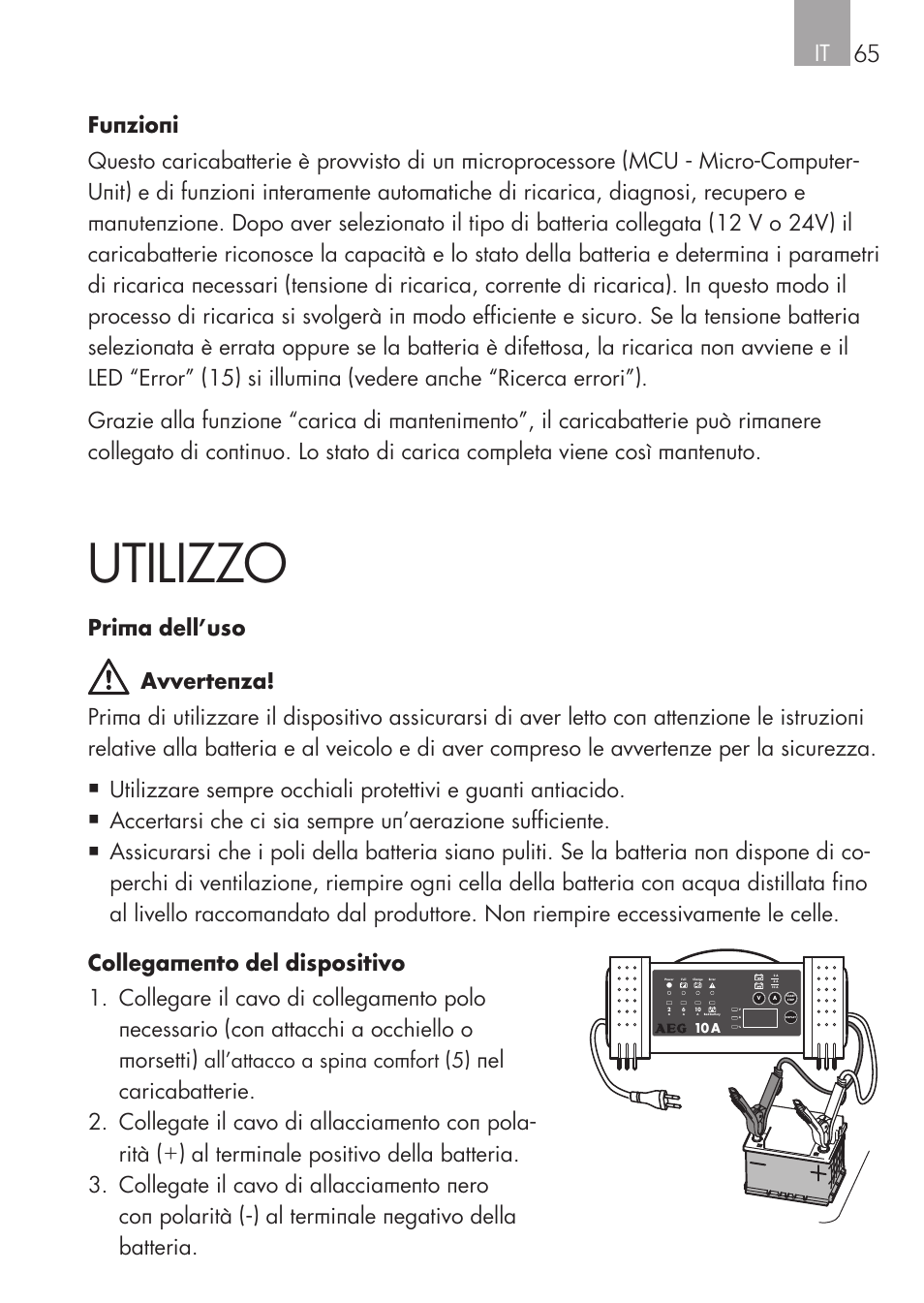 Utilizzo, All’attacco a spina comfort (5) | AEG Micro-Processor Charging Unit LW 60.0 User Manual | Page 65 / 112