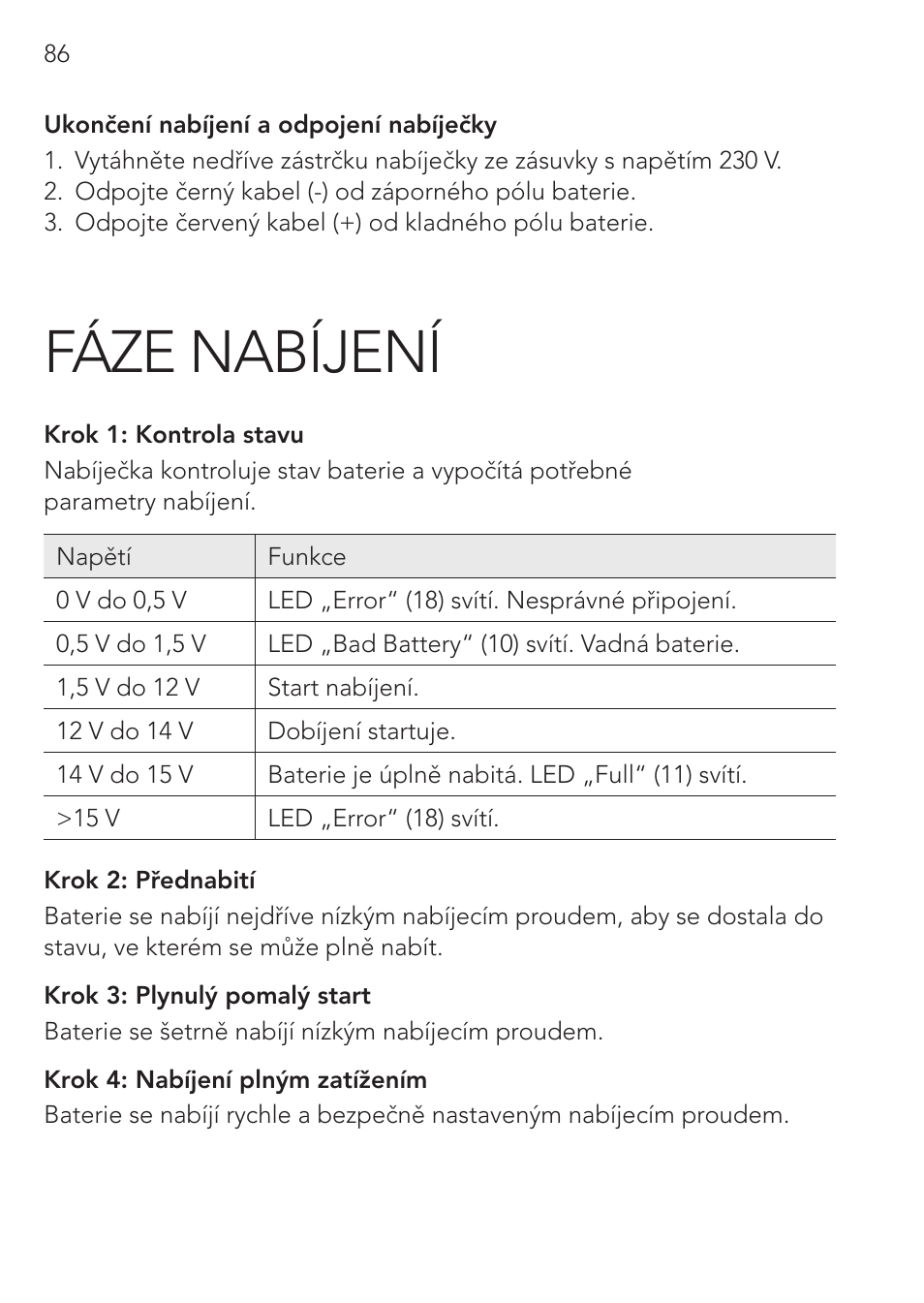 Fáze nabíjení | AEG Micro-Processor Charging Unit LW 60.0 User Manual | Page 86 / 112