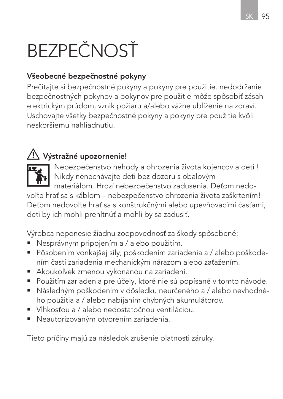 Bezpečnosť | AEG Micro-Processor Charging Unit LW 60.0 User Manual | Page 95 / 112