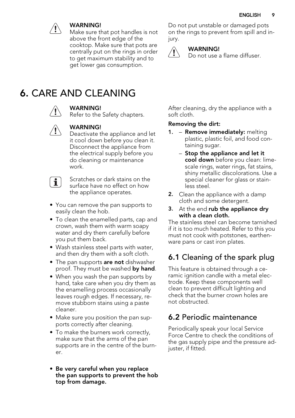 Care and cleaning, 1 cleaning of the spark plug, 2 periodic maintenance | AEG HG795440NB User Manual | Page 9 / 20