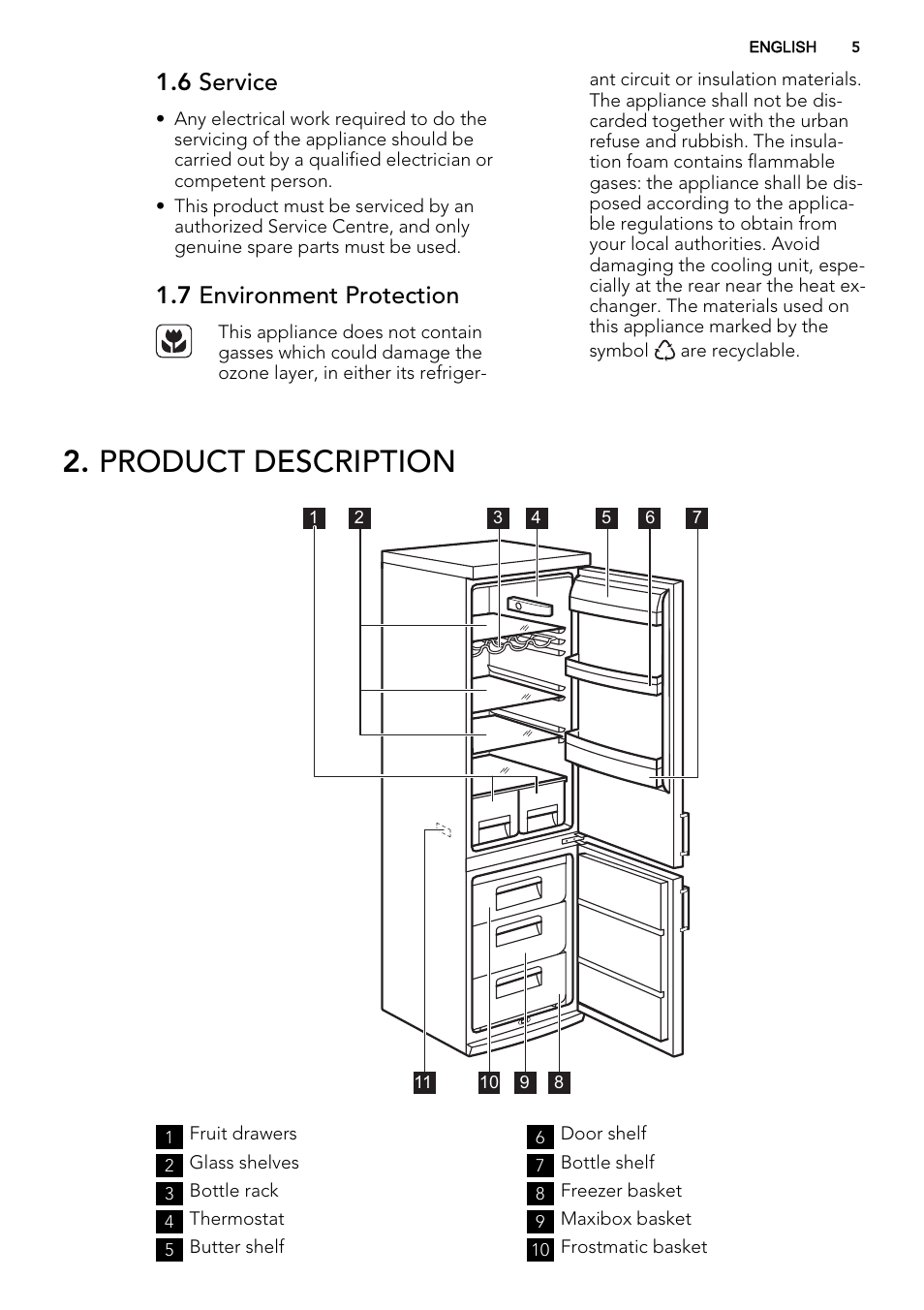 Product description, 6 service, 7 environment protection | AEG S83600CMM0 User Manual | Page 5 / 24