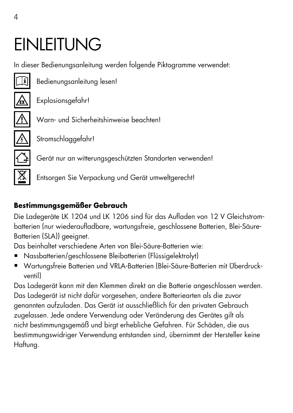 Einleitung | AEG Charger LK 1204 User Manual | Page 4 / 88