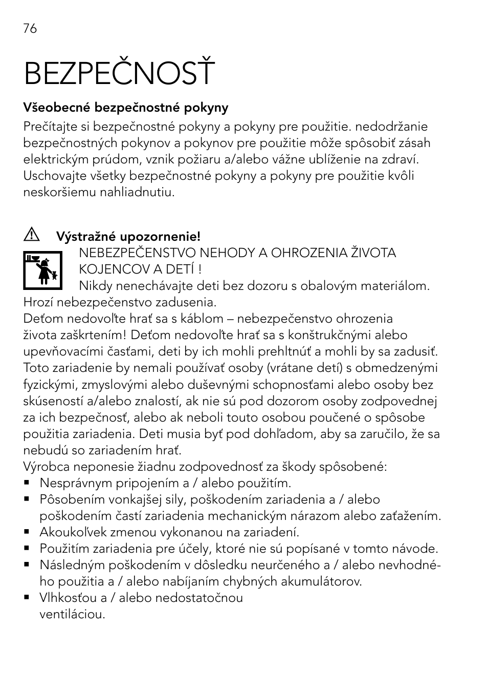 Bezpečnosť | AEG Charger LK 1204 User Manual | Page 76 / 88
