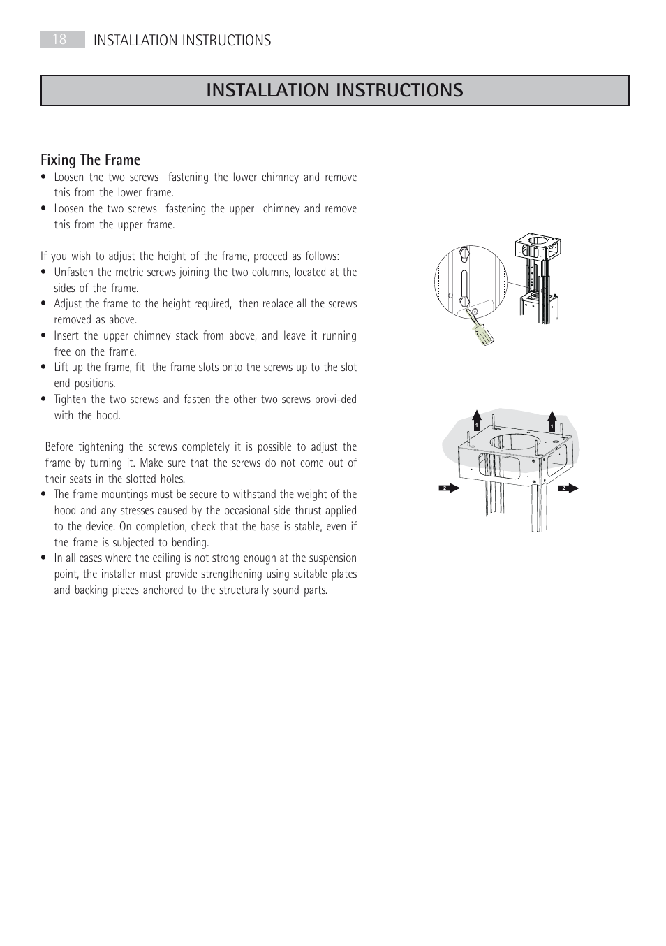 Installation instructions, Installation instructions 18 fixing the frame | AEG X67453MD0 User Manual | Page 18 / 20